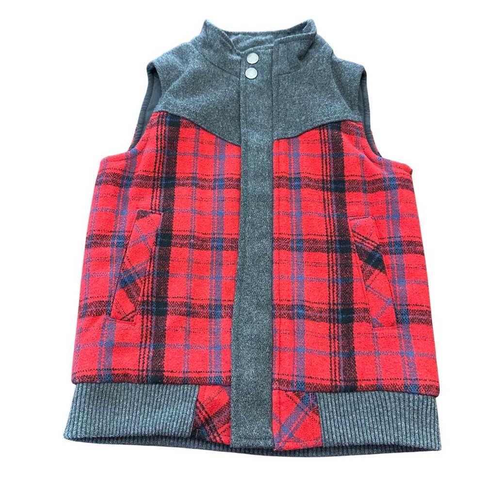 Oshkosh Genuine Kids Vest Boys 5T Red Gray Plaid Outerwear Full Zip